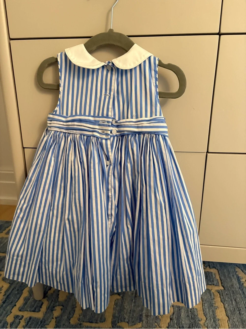 Ralph Lauren Blue & White Striped Smocked Peter Pan Collar Dress